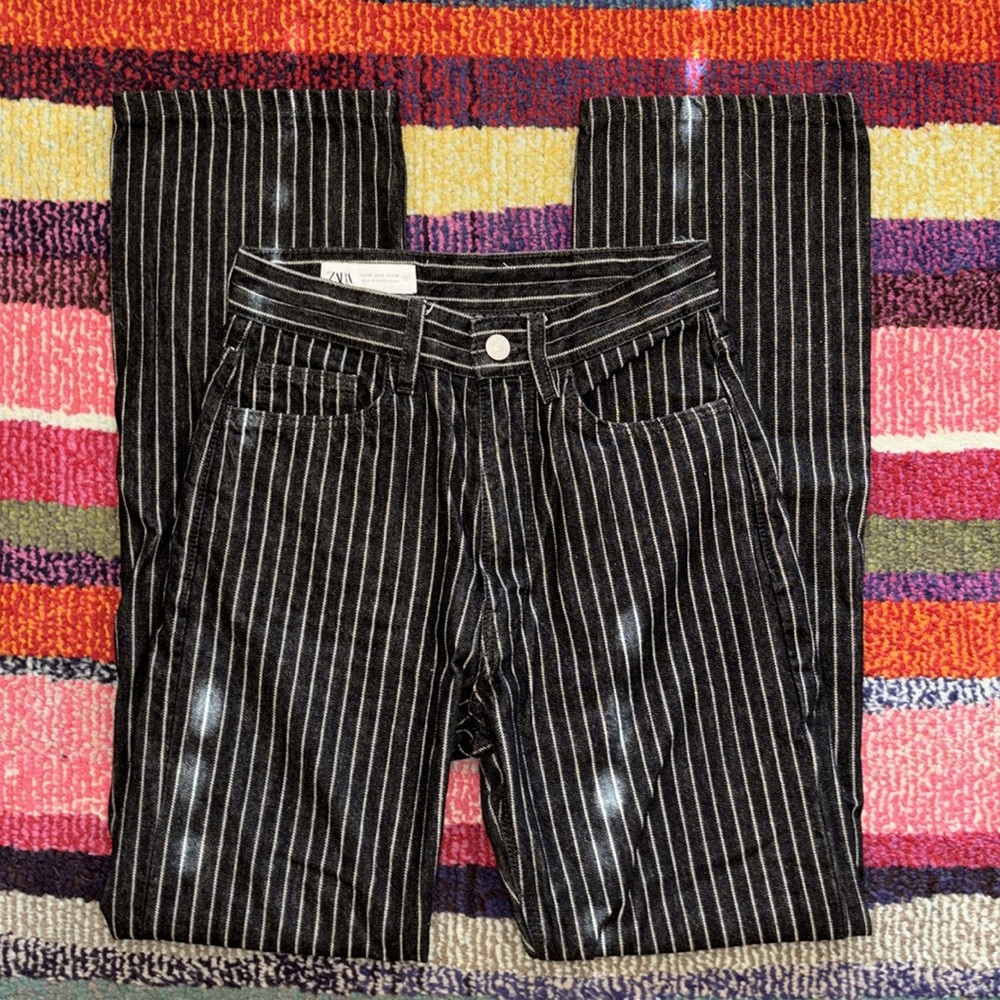 Zara- Black pinstripe straight leg jeans